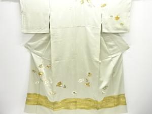 未使用品　金彩破れ色紙に四季草花模様刺繍一ツ紋訪問着